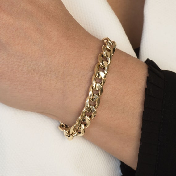 Details about   8" Technibond Domed Double Row Curb Bracelet 14K Yellow Gold Clad 925 Silver 