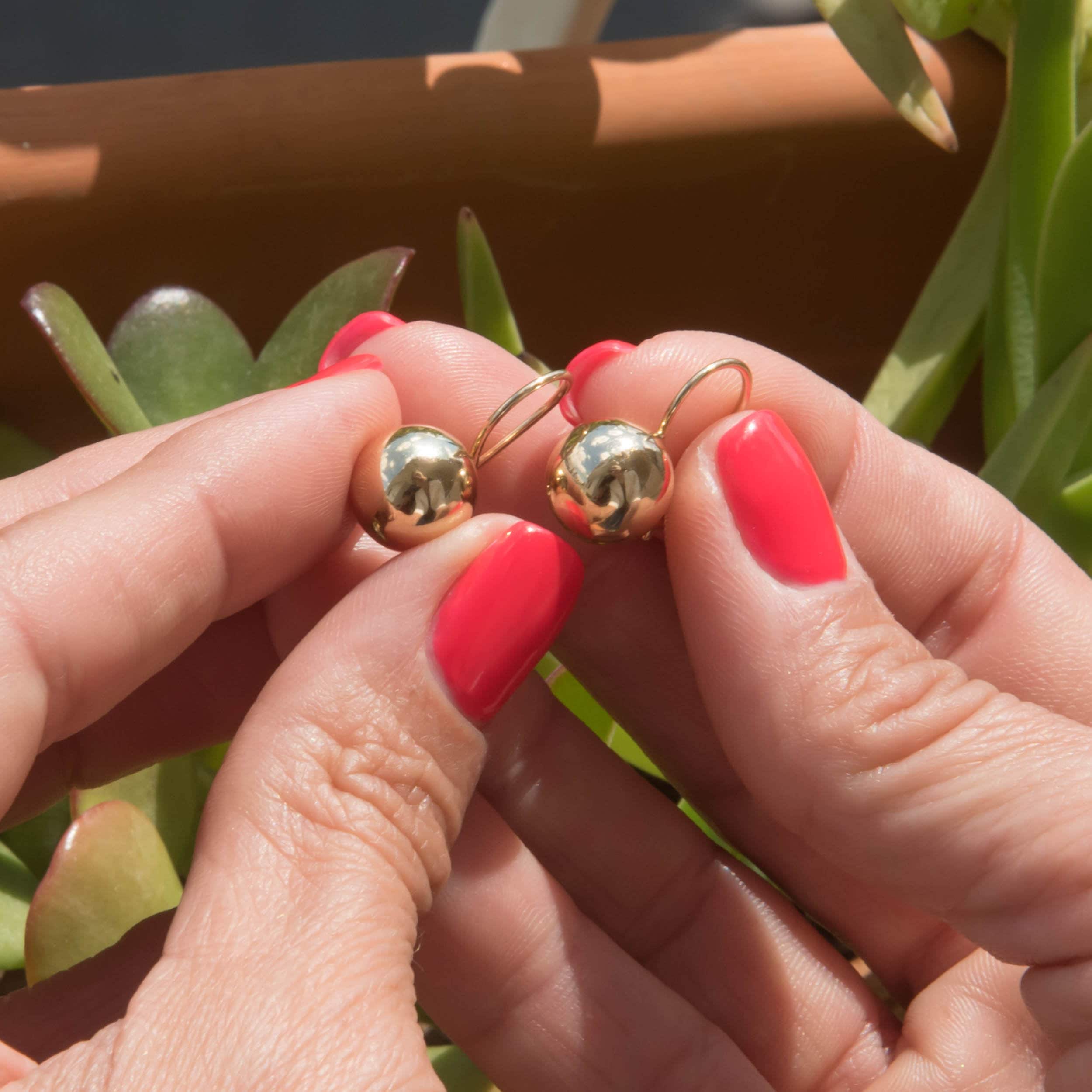Gold Ball Dangle Earrings, Gold 14k Ball Earrings , Gold Dangle