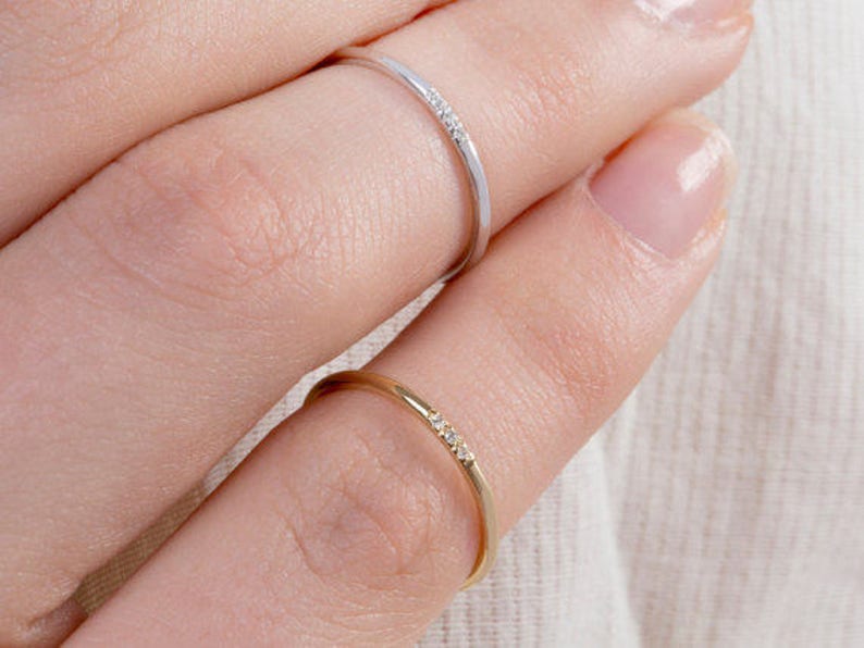 Thin Diamond Ring Wedding Band Diamond Wedding Ring Promise Ring Diamond Ring Diamond Engagement ring 1 mm Ring Gold Stacking Ring