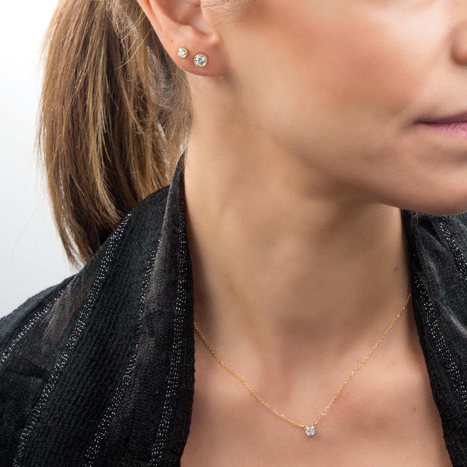 Diamond Stud Earrings, Diamond Earrings, Diamond Solitaire Earrings, Minimalist 14K Gold Diamond