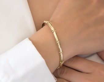 Pulsera ovalada clásica con bisagras, oro macizo K14, brazalete único, pulsera atemporal, pulsera apilable, brazalete minimalista todos los días, Día de la Madre