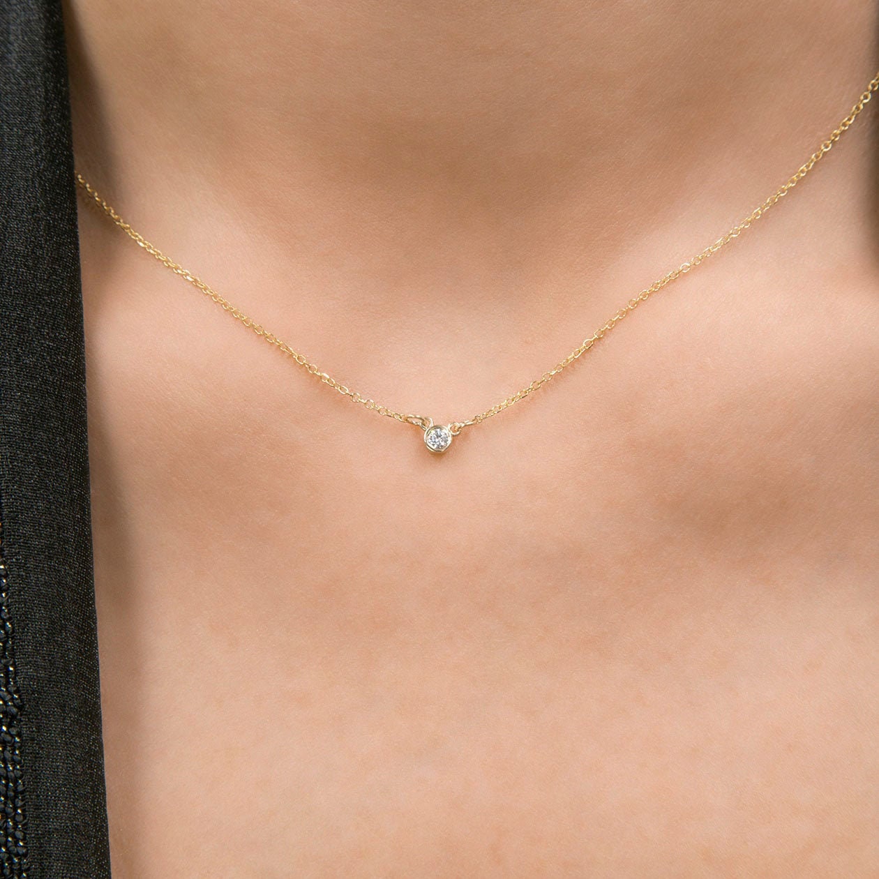 Diamond Wedding Necklace / Diamond necklace / Diamond bezel / Dainty Diamond Necklace
