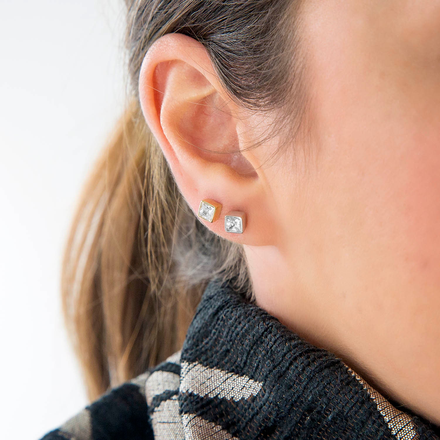 Solitaire Stud Earrings Square Stud Earring Bridal Earrings