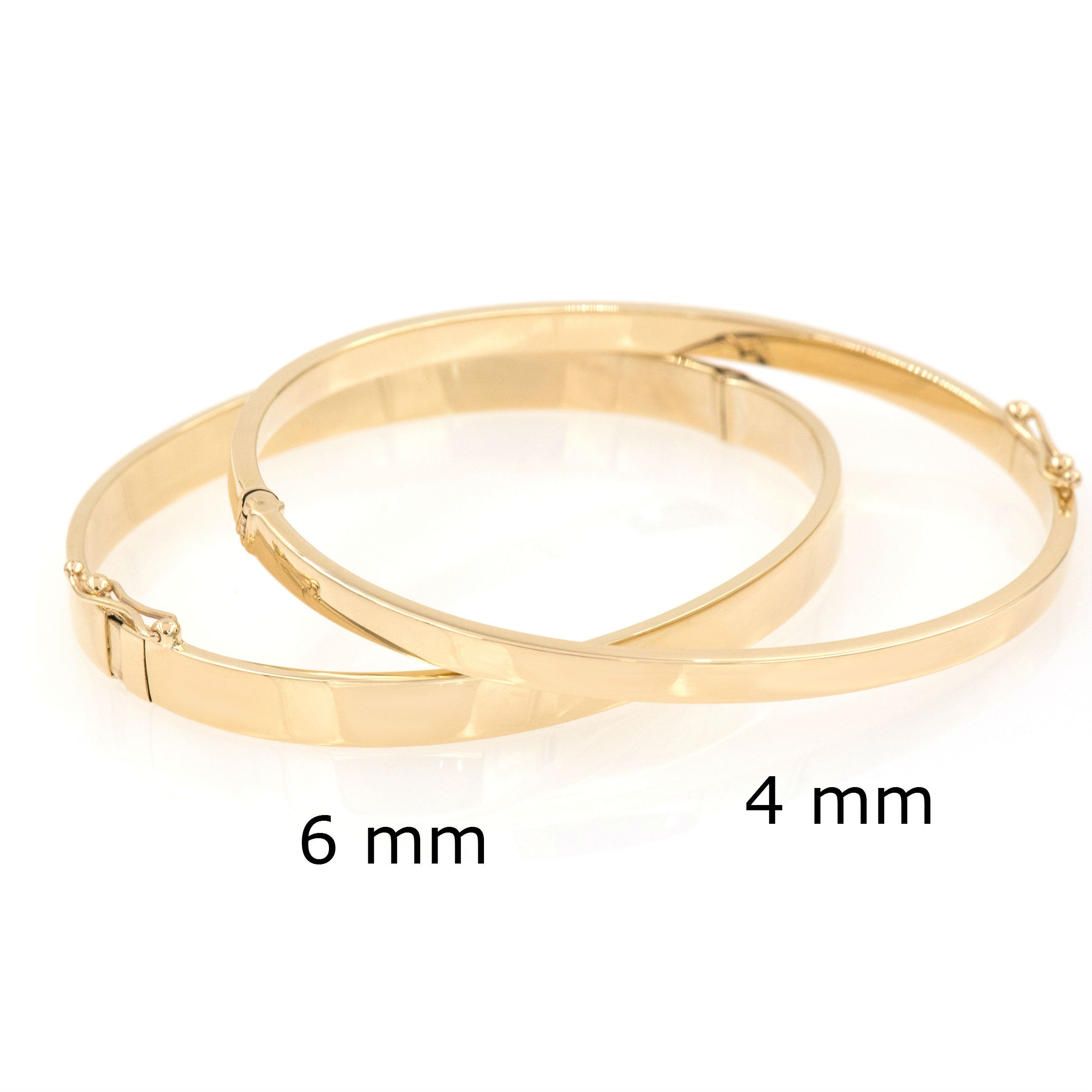 Plain Gold Hinged Bracelet, 14k Real Gold Bangle, Wide Gold Cuff, 6 mm