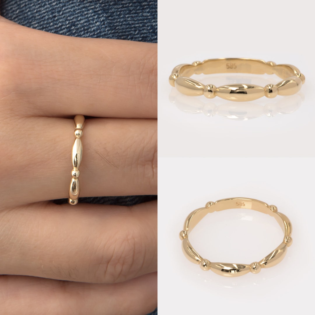 Full Round Gold Ring / Delicate 14K Gold Bead Band Ring / Etsy