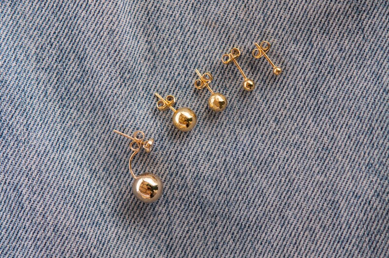 Tiny Ball Classic Earrings, 14k Solid Gold Stud Earrings, Stacking Earrings, Plain Dainty Earring, Simple Post Earrings, Birthday Gift image 5