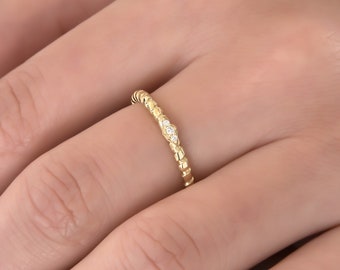 Dainty Diamond Ring, Solid Gold K14, Minimalist Ring, Stacking Ring, Wedding Band, Εngagement Ring, Twist Rope Band Ring, Bridesmaid Gift