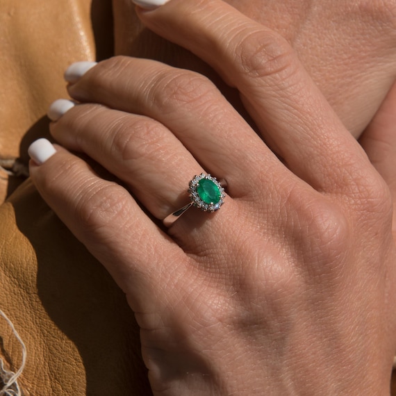 Oval Emerald and Diamond Cluster Ring - Gleeson Goldsmiths