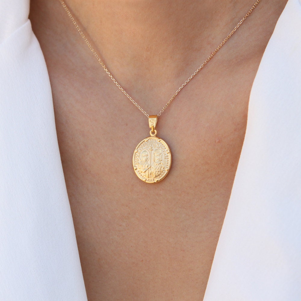 Christian Necklace, Greek Christian Necklace, Oval Charm, Byzantine
