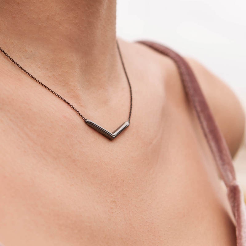 V Shape Necklace, Silver Chevron Necklace, Geometric Necklace, V