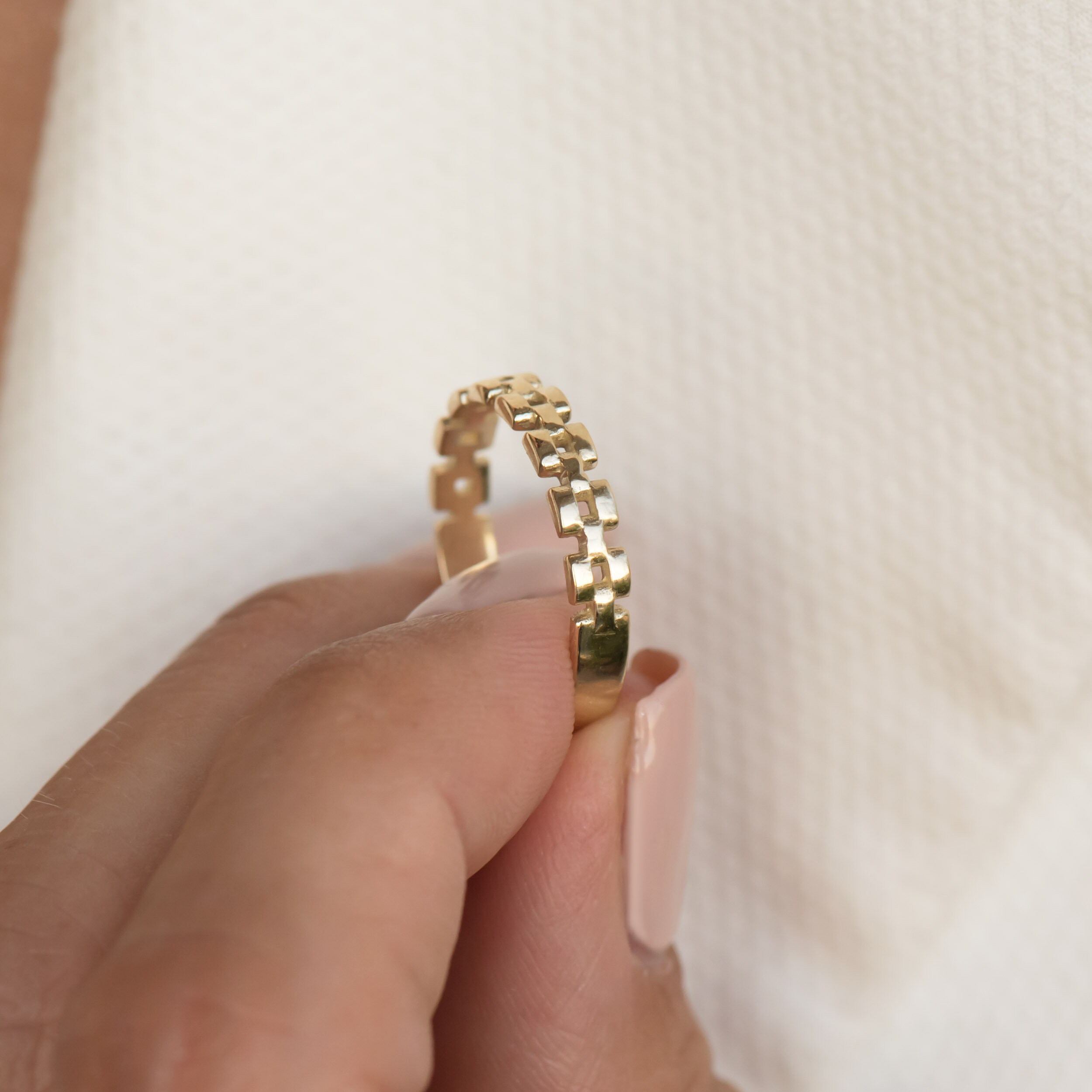 Solid 14kGold Chain Ring * Chain Ring * Chunky Chain Ring * Curb Chain