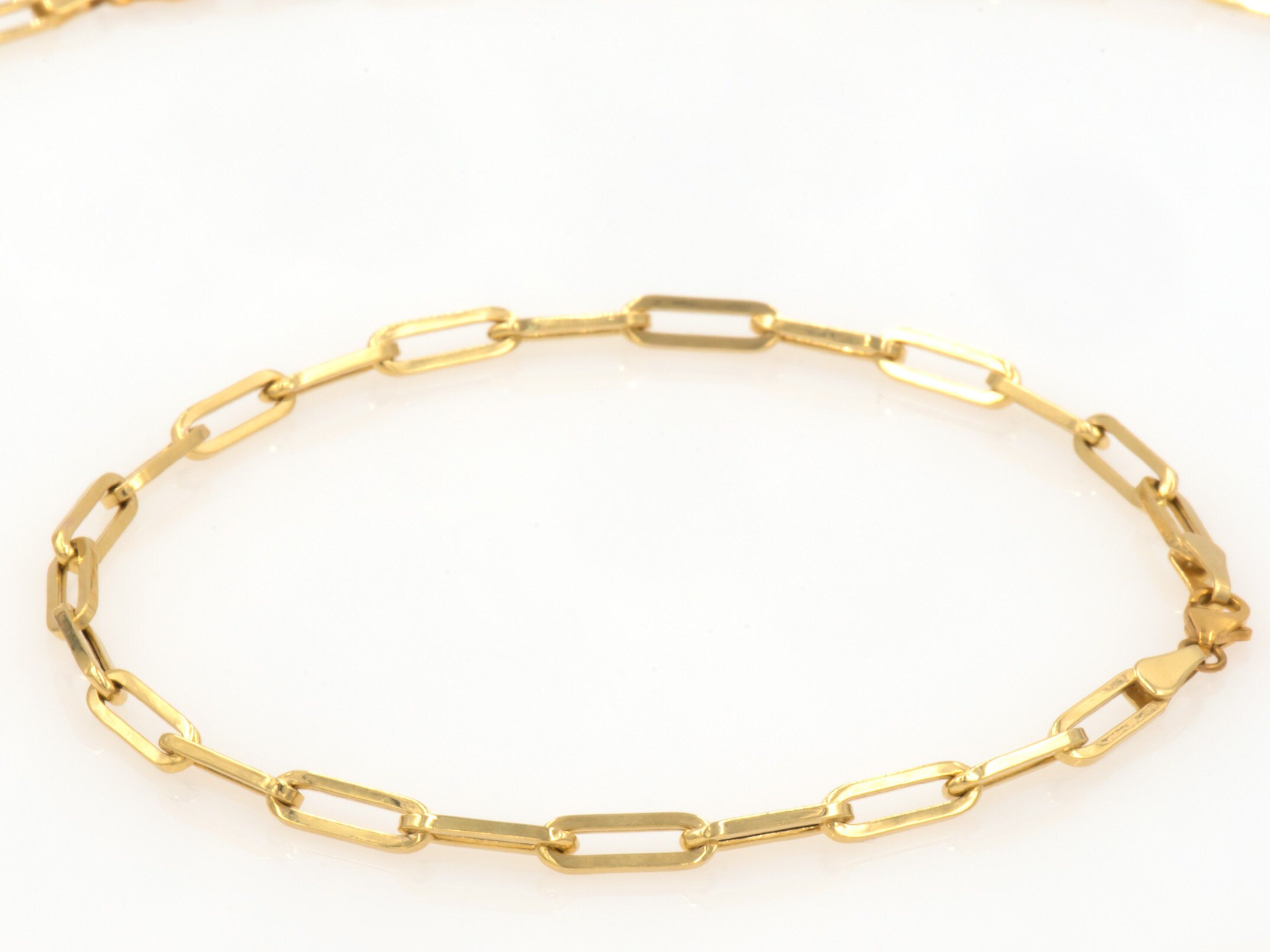 Oval Link Elongated Chain/ Real Gold Paper Clip Chain Bracelet / 14k