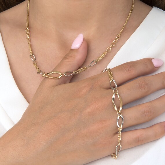 14k Solid Gold Chain Set Double Chain Set Necklace and Bracelet