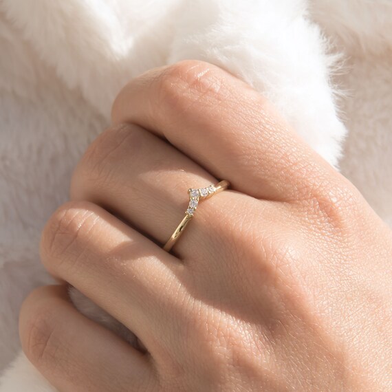 Bague diamant V chevron 5 pierres pr cieuses bague en or jaune