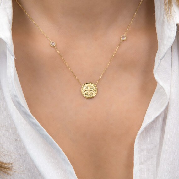 Christian Necklace Greek Christian Necklace Solid Gold 14k Cross
