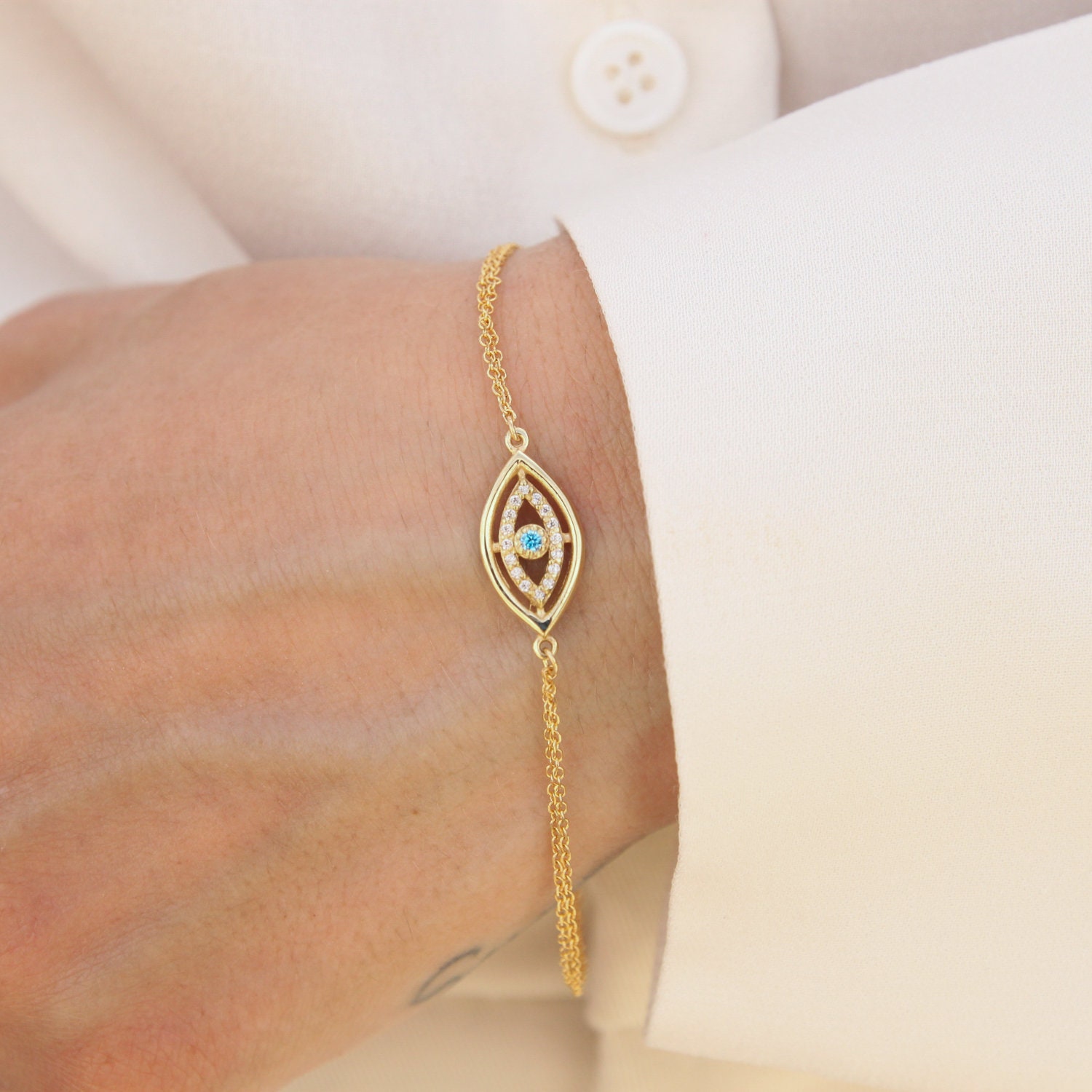 Gold Eye Bracelet, Evil Eye Bracelet, Gold Eye Charm, Protection