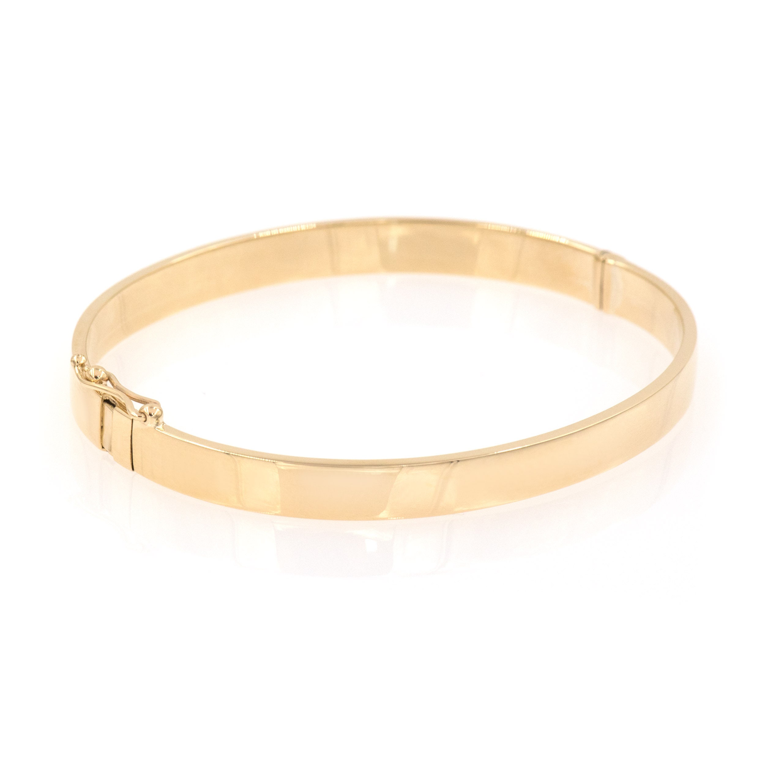Plain Gold Hinged Bracelet, 14k Real Gold Bangle, Wide Gold Cuff, 6 mm ...