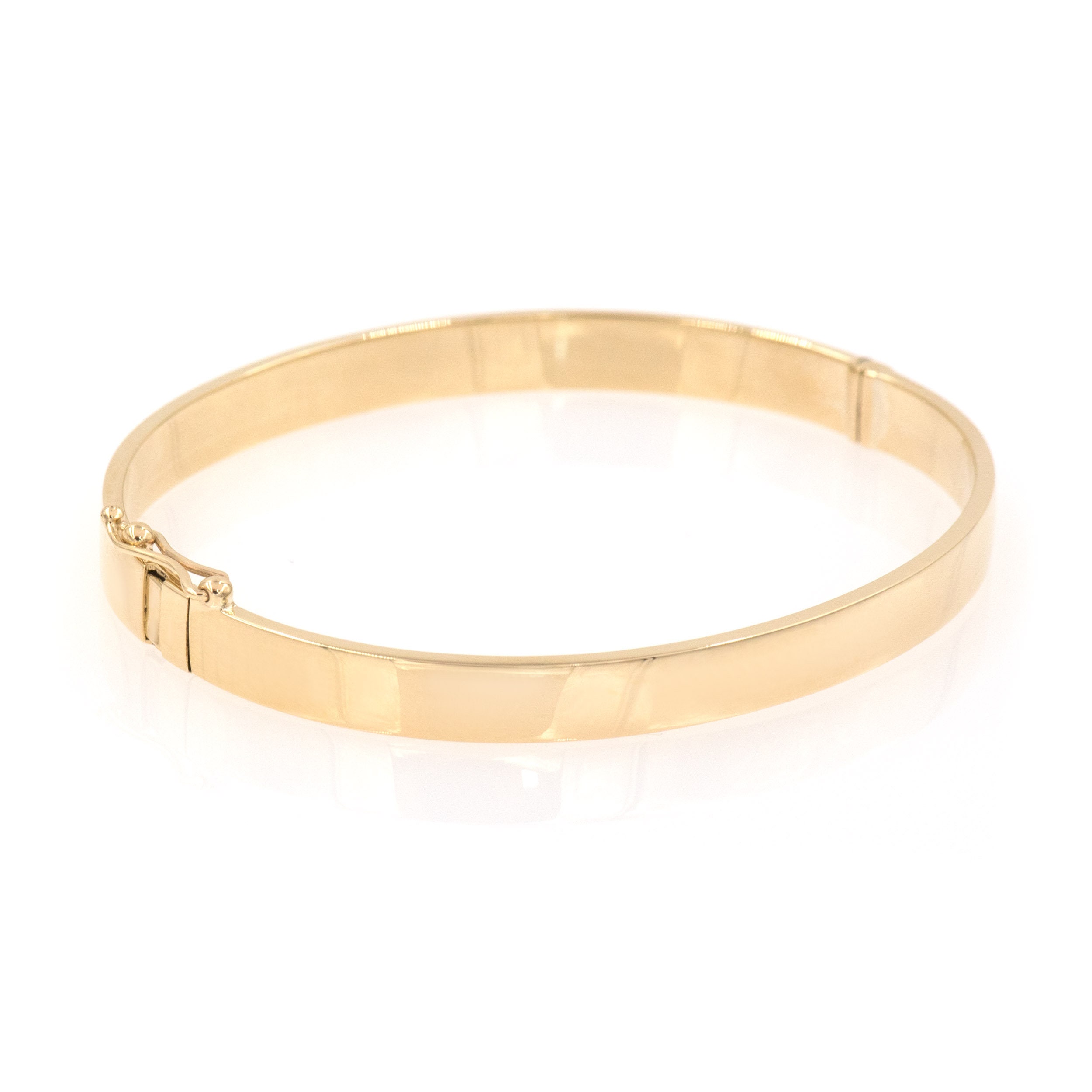 Plain Gold Hinged Bracelet, 14k Real Gold Bangle, Wide Gold Cuff, 6 mm Hinged Bangle, Real Gold