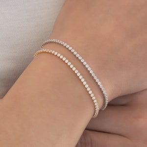 Classic Tennis Bracelet, Dainty Tennis Bracelet, Wedding Bracelet, Delicate Solid Gold K14 Bracelet, Minimalist Bracelet, Bridesmaid Gift