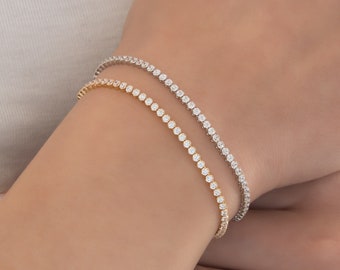 Pulsera de tenis clásica, pulsera de tenis delicada, pulsera de boda, pulsera K14 de oro macizo delicado, pulsera minimalista, regalo de dama de honor