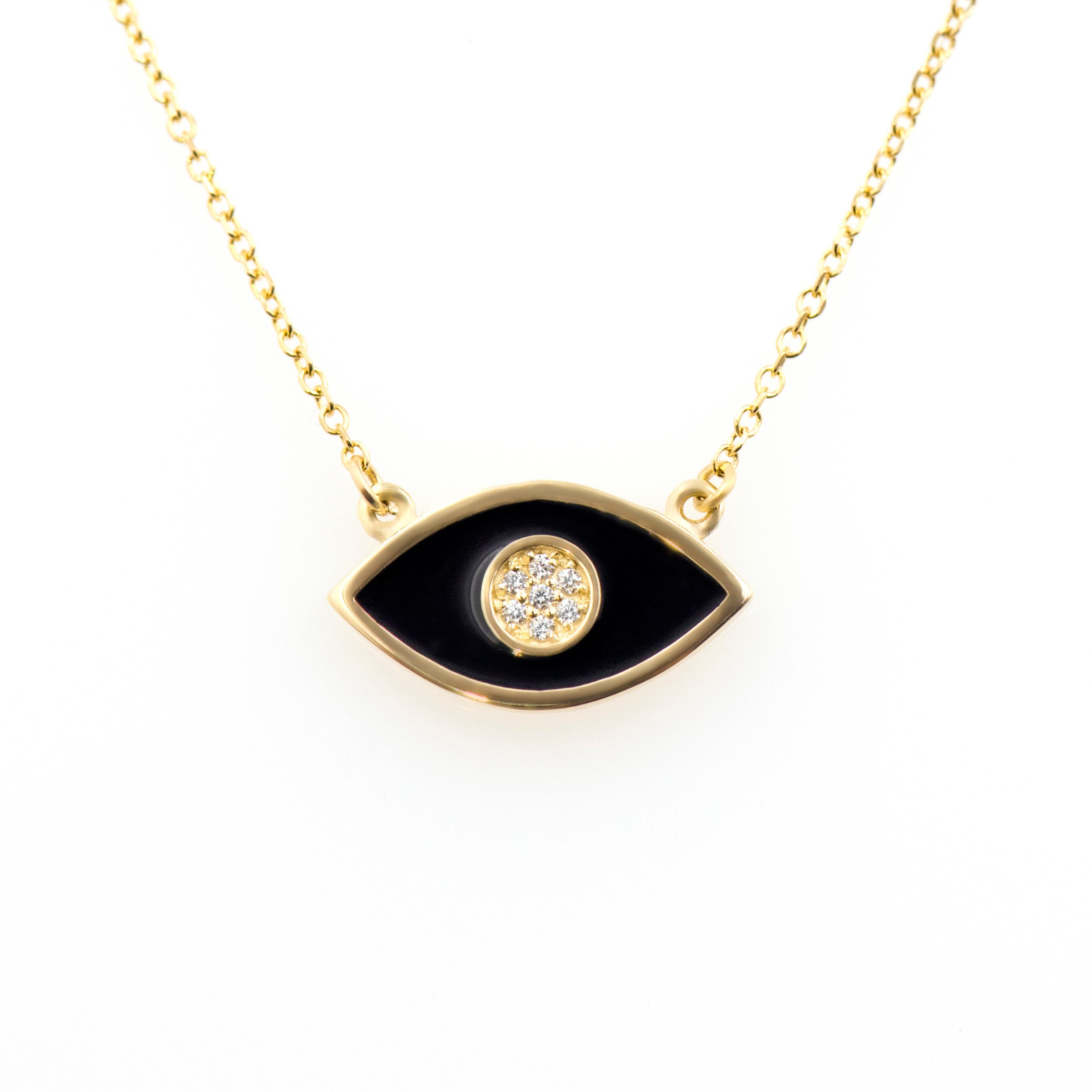 Gold Enamel Eye Necklace, Turquoise Evil Eye Necklace, Black Enamel Eye