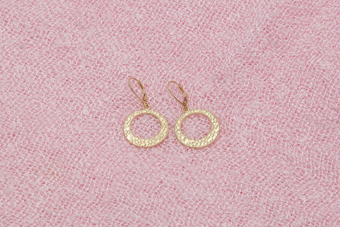 Gold Dangle Earrings, Gold Drop Earings, Circle Earrings, Hammered