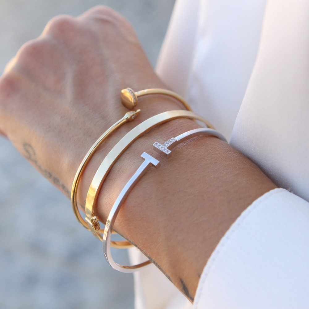 Plain Gold Bracelet, Gold Bangle Bracelet, Simple Real Gold Bangle