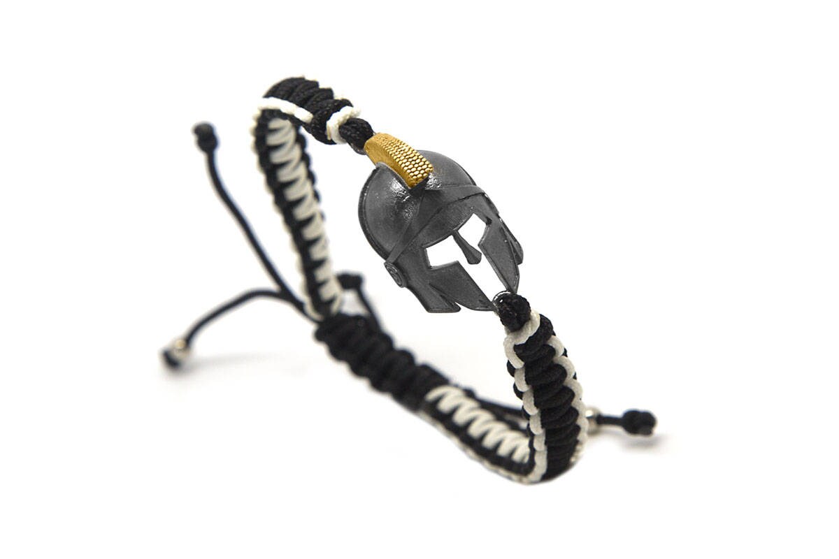 Helmet Bracelet, Mens Bracelet, Spartans Helmet, Black Macrame Bracelet