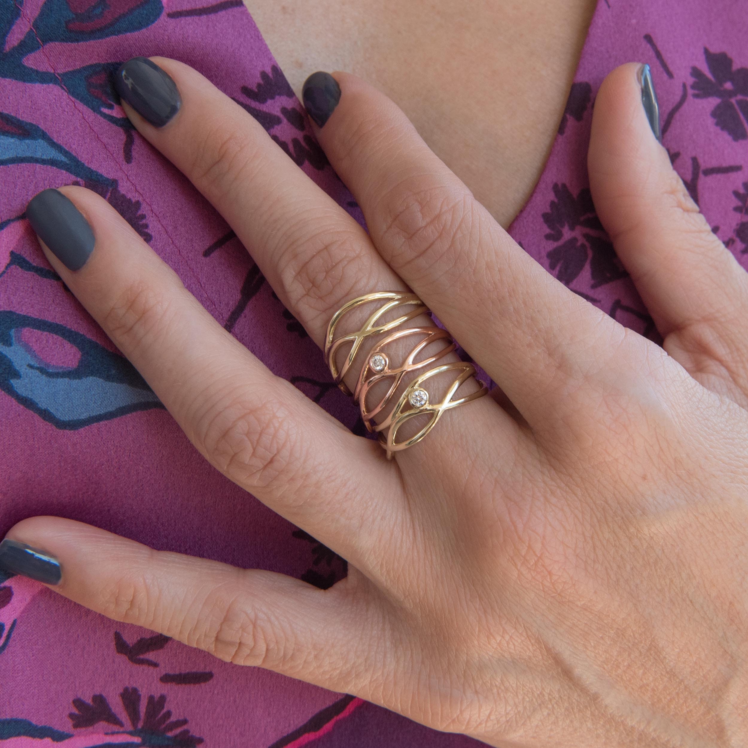 Diamond Criss Cross Ring, Criss Cross Ring, Gold Wrap ring, 14k gold