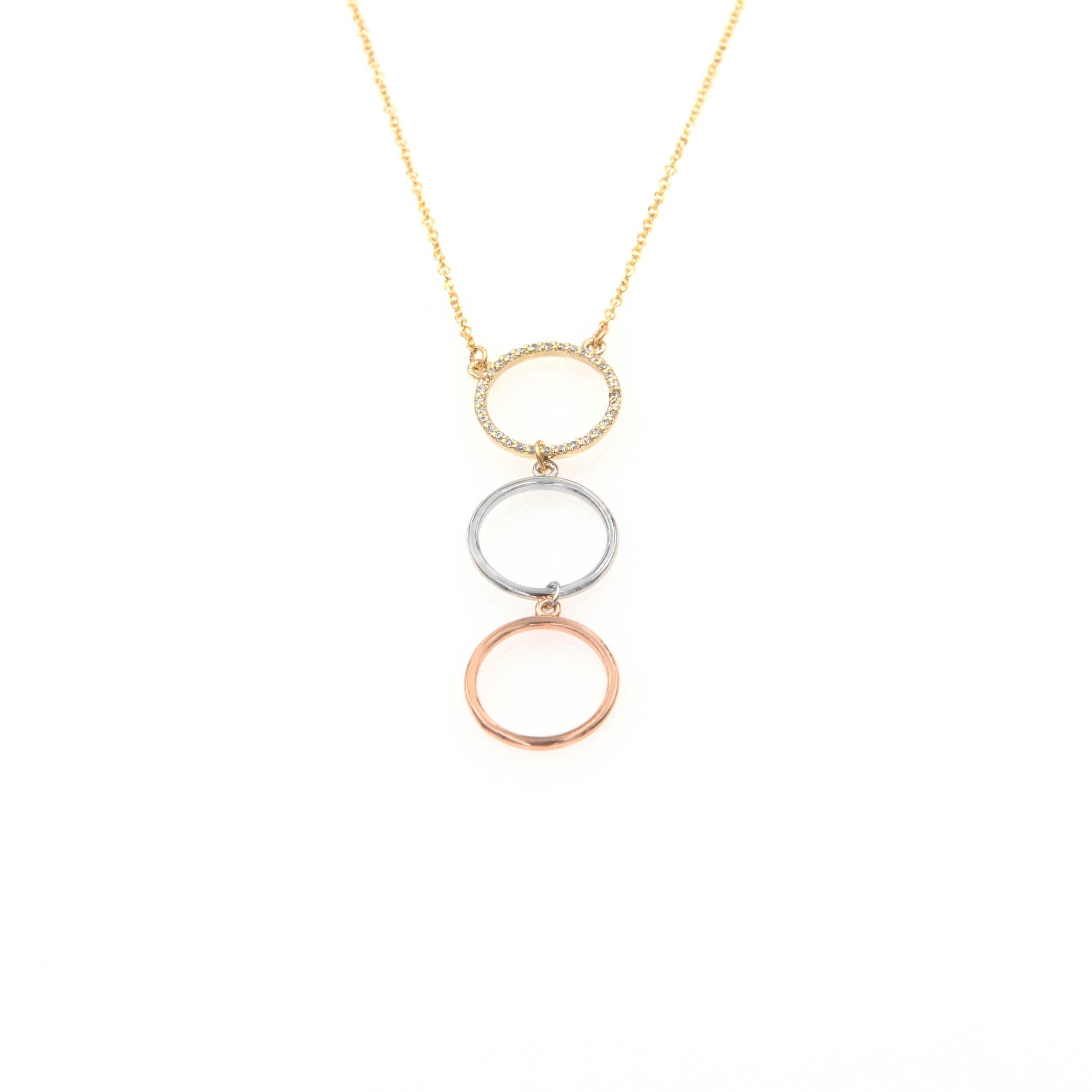 Solid Gold Circles Necklace, Gold 14k Linked Rings, Linked Rings Necklace, Triple Circle Charm