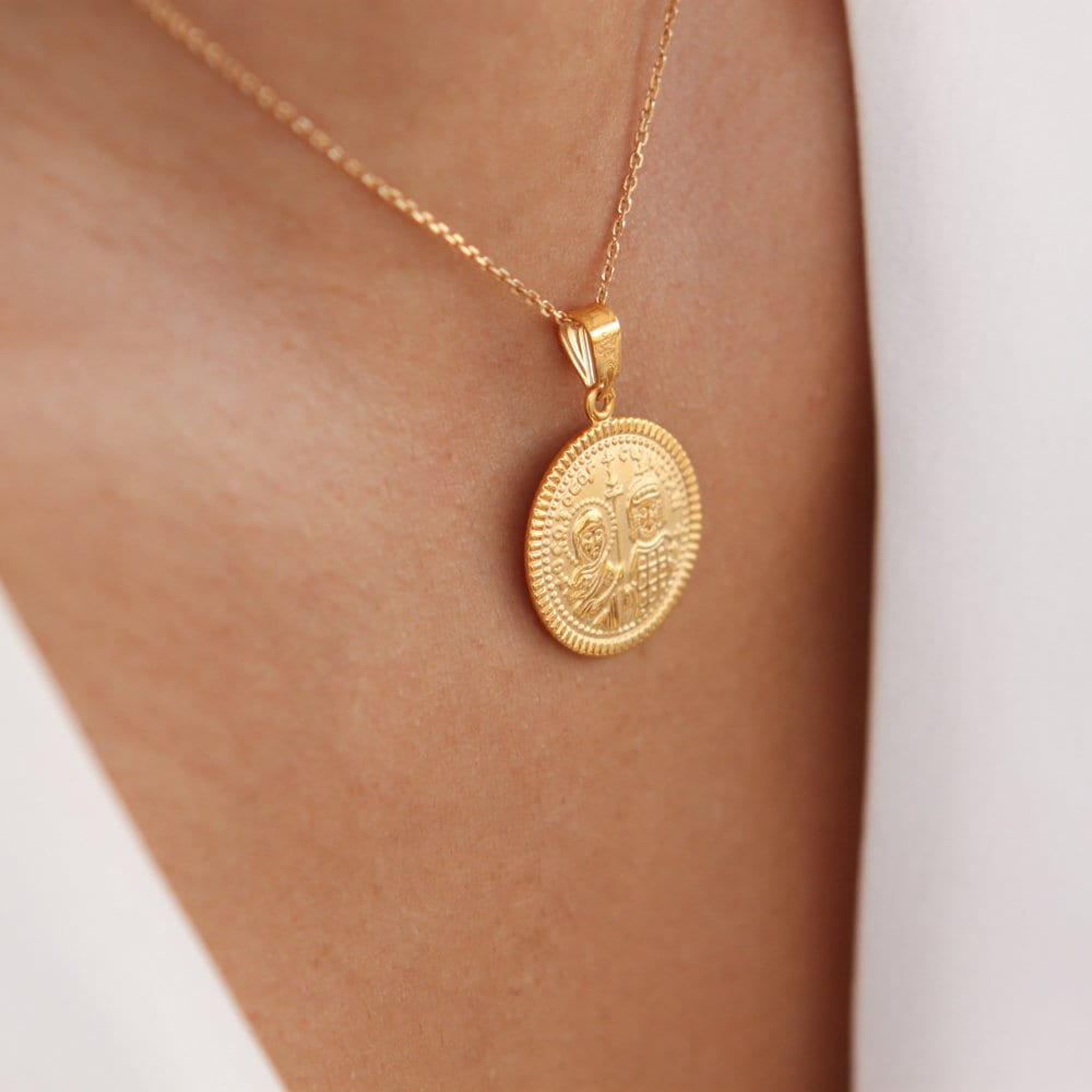 Christian Necklace, Greek Christian Necklace, Oval Charm Byzantine