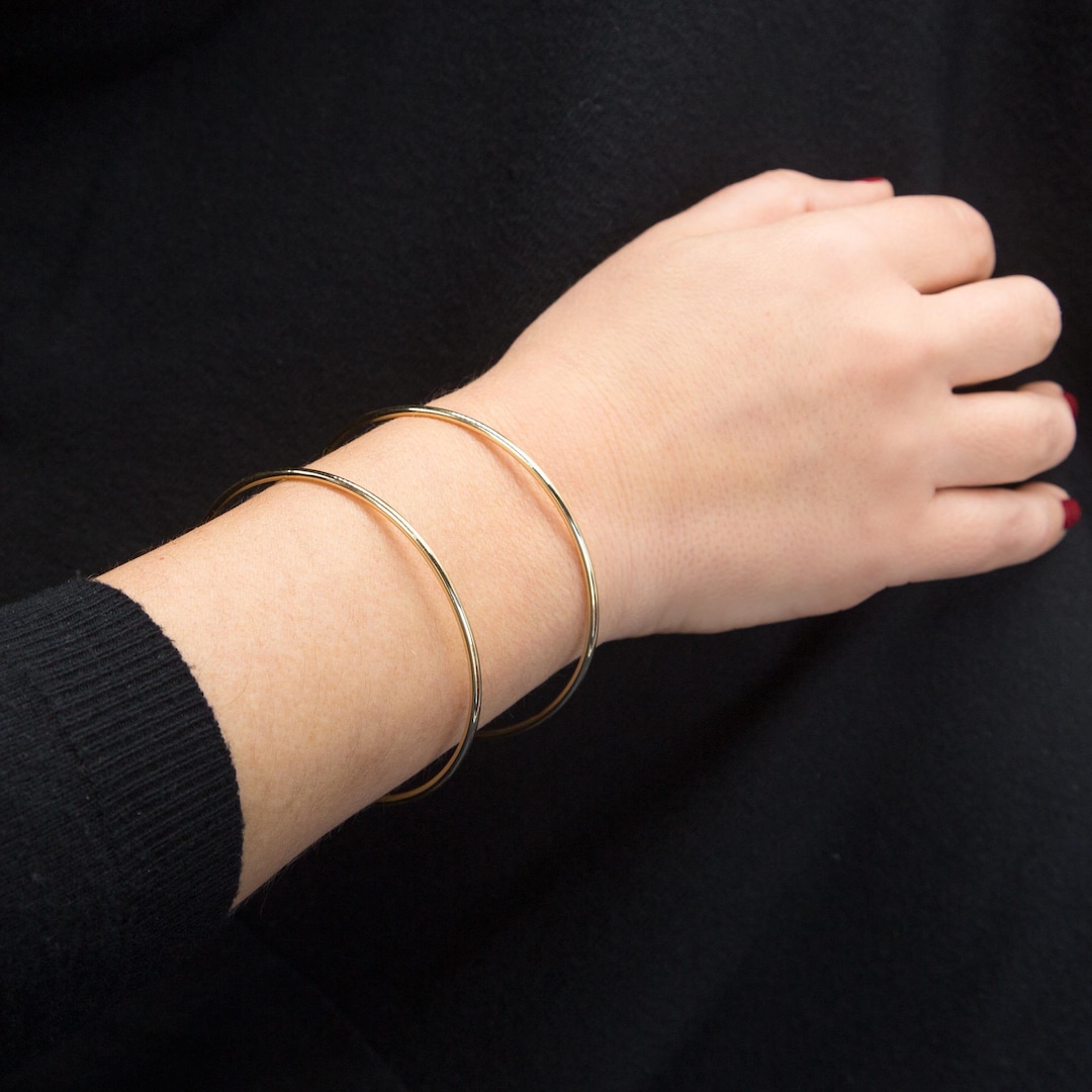 Dainty Gold Bangle Bracelet, 14k Real Gold Bangle, Stacking Bracelet