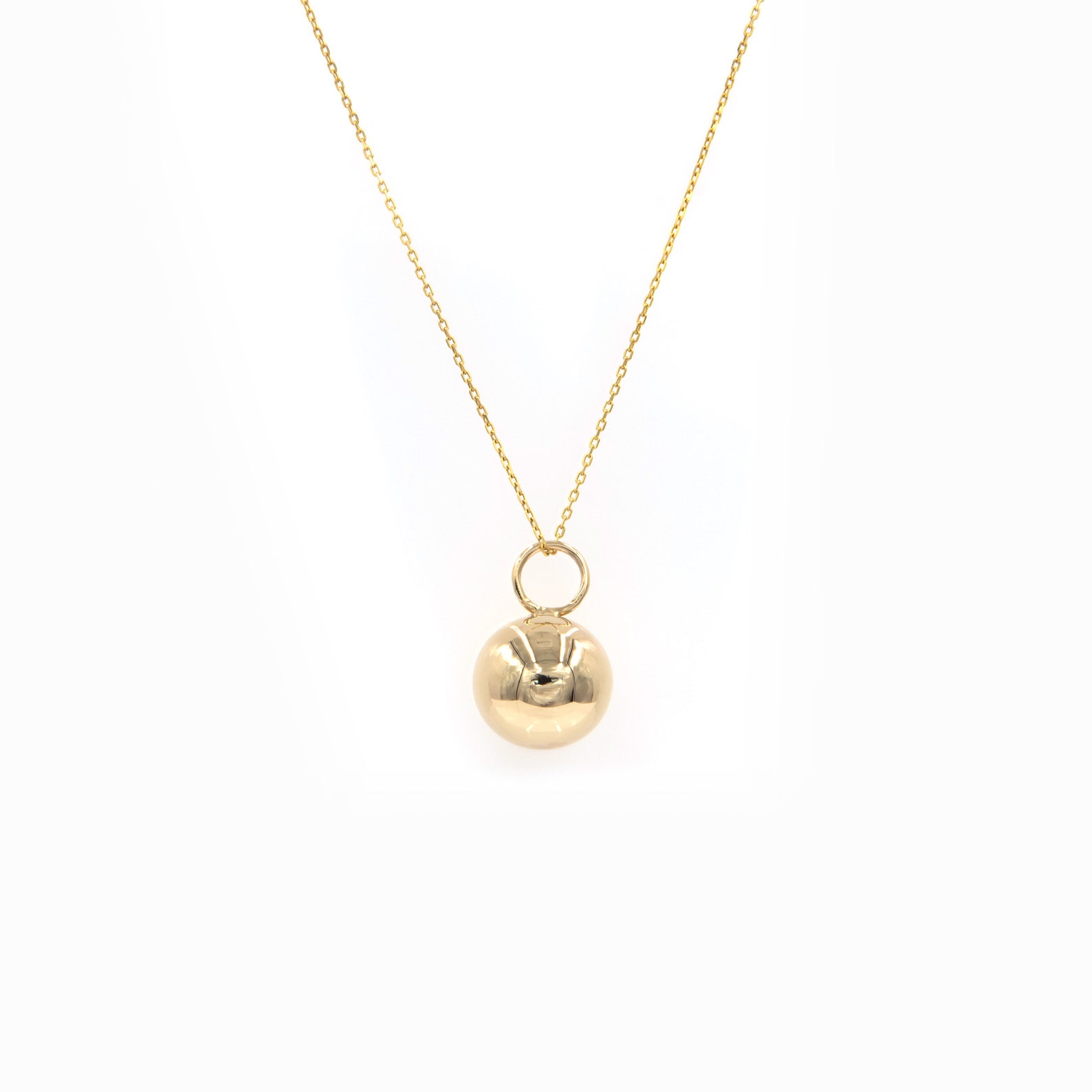 Gold Ball Necklace Real Gold 14k Ball Pendant Solid Gold - Etsy