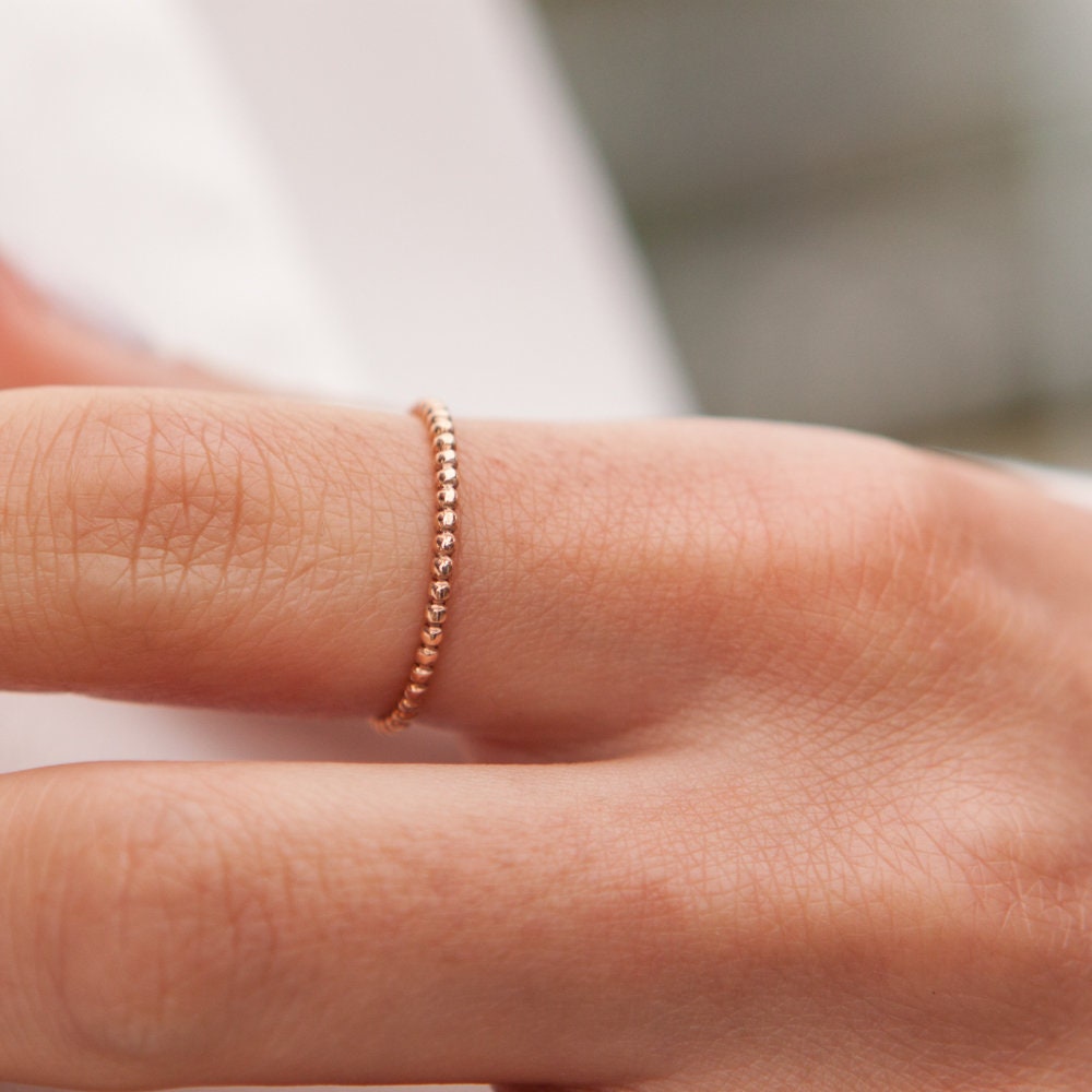 Chain Ring, Beaded Ring, Gold Stacking Ring, Dotted Ring, Gold Ball