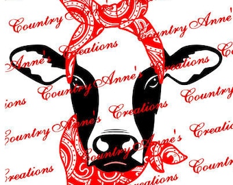 Cow with bandana- heifer herd svg- SVG PNG DXF Eps Ai fcm Wpc Cut file for Silhouette, Cricut, Pazzles -