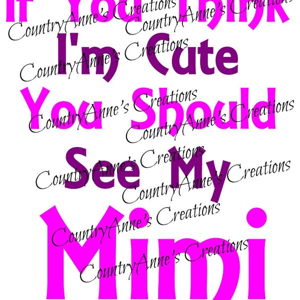 SVG PNG DXF Eps Ai Wpc Cut file for Silhouette, Cricut, Pazzles, ScanNCut - "If Im cute see my Mimi"svg