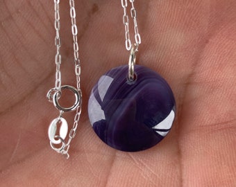 Wampum Style Organic Shaped Quahog Shell Sterling Silver Necklace OOAK One of a Kind Purple /& White