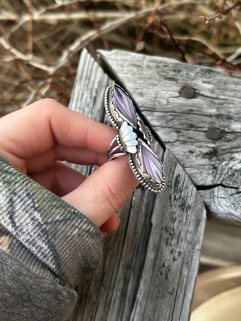 Wampum Double Crocus Petals Sterling Silver Ring image 2