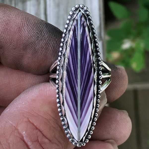 Wampum Feather with Silver Quill ring. Necklace, Earrings Matching Sets