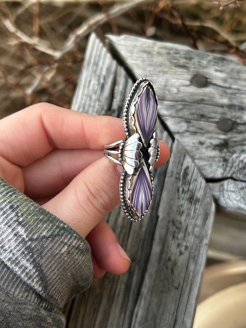 Wampum Double Crocus Petals Sterling Silver Ring image 6