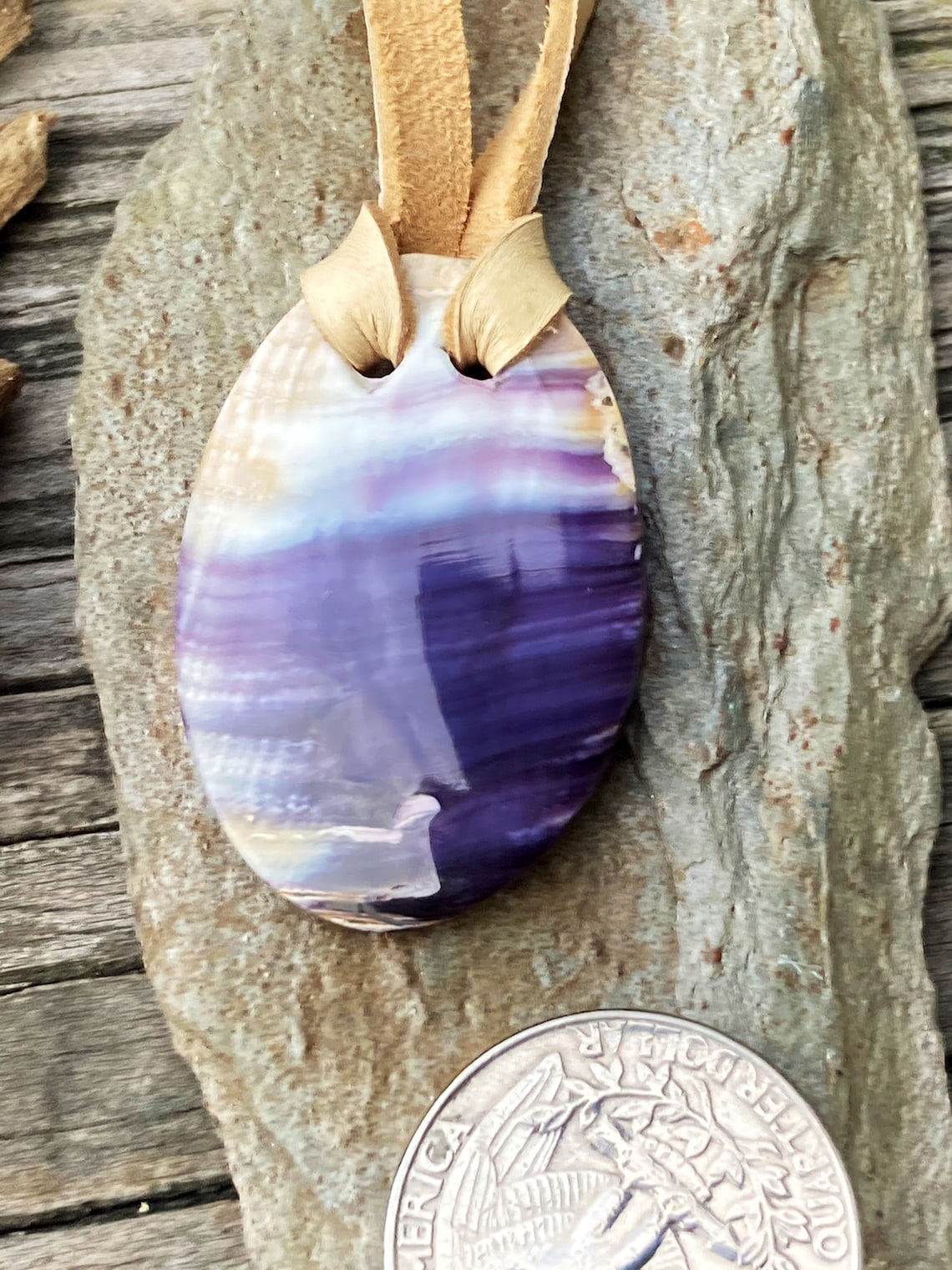 Dark Purple Traditional Oval wampum real deerskin charm Etsy