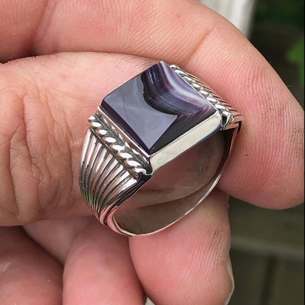 Wampum Square Mens Ring with Sterling Silver