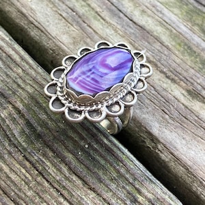 Wampum and Sterling Silver Oval Fancy border ring