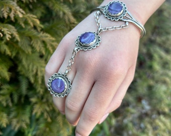 Fabulous Wampum Sterling Silver hand Chain Bracelet and ring. Circle shaped piece elegant and a statement piece. Sky dome. Eastern woodlands