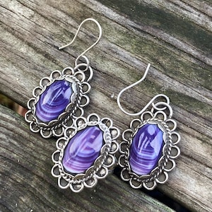 Conjunto de anel e brincos com borda oval extravagante de prata esterlina e Wampum, charmoso e exclusivo, durável e fácil de manter