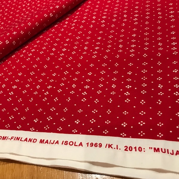 Marimekko Red and White Muija cotton fabric, sold by half yard, Maija Isola, Finland