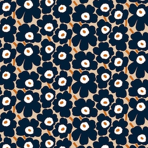 Marimekko Pieni Unikko cotton fabric, sold by half yard, dark blue and beige