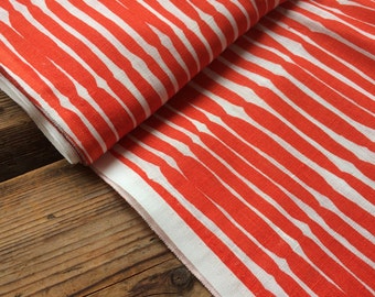 Marimekko Linen fabric, half meter, 150 cm wide, Finland, orange red and light beige