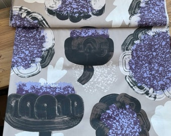 Acrylic coated blue floral fabric from Finland ,  blue, purple and white, sold by half yard