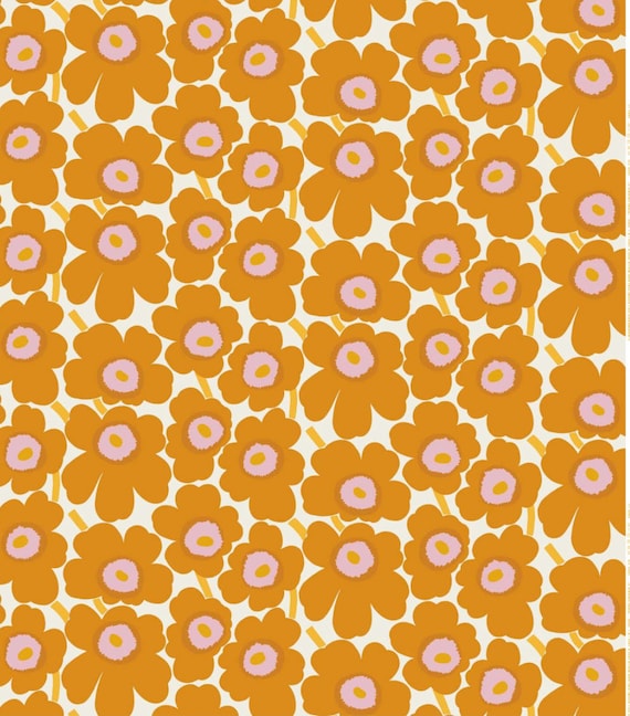Marimekko Yellow Orange Pink Pieni Unikko Cotton Fabric Half Etsy